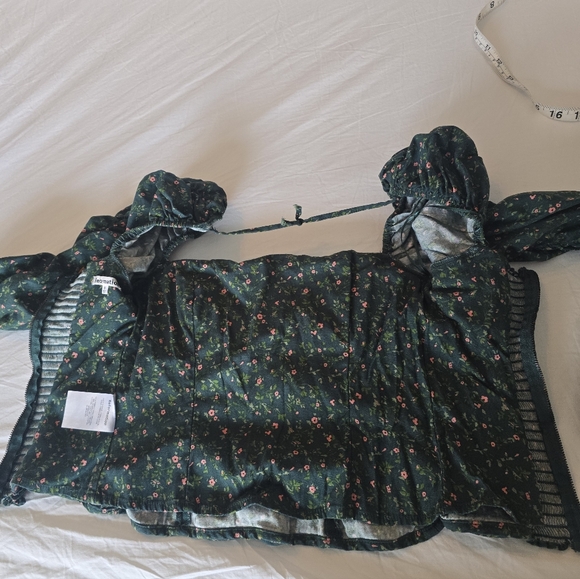 Reformation "Joi" Size 0 Green Floral Ruched Puff Sleeve Top Organic Cotton - Picture 14 of 16